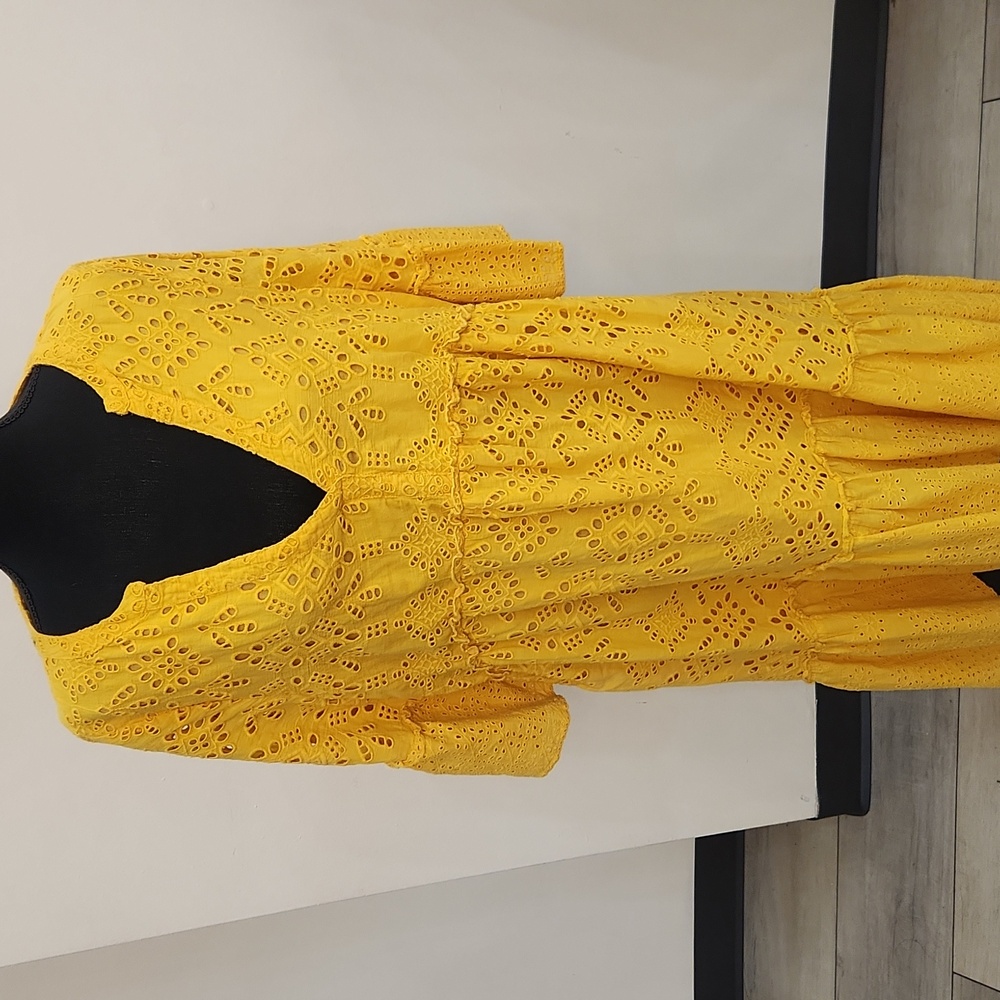 Sundance yellow eyelet boho dress (size L)